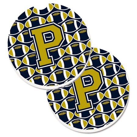 Carolines Treasures Letter P Football Blue and Gold  Cup Holder Car Coaster, PK2 CJ1074-PCARC